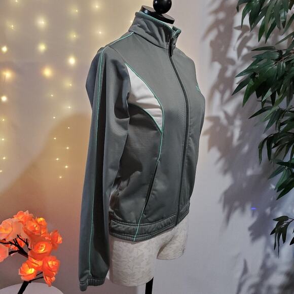 Puma Mock Neck Full Zip Track Jacket Women's Size S Gray/White Retro Activewear - Picture 5 of 13